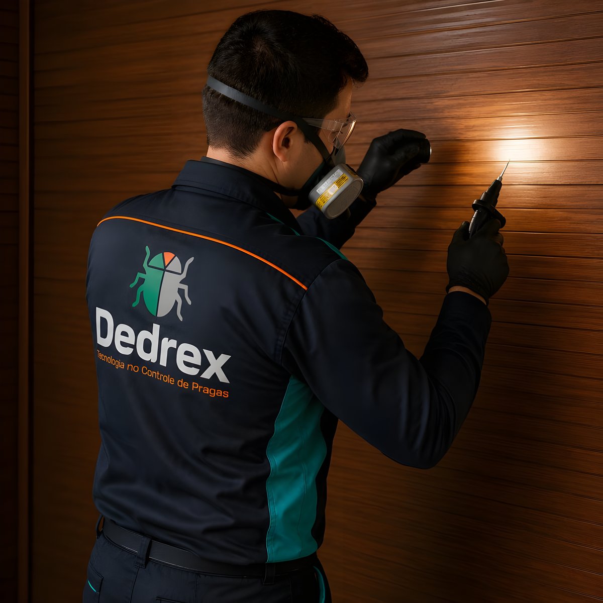 Técnico da Dedrex inspecionando madeira contra cupins