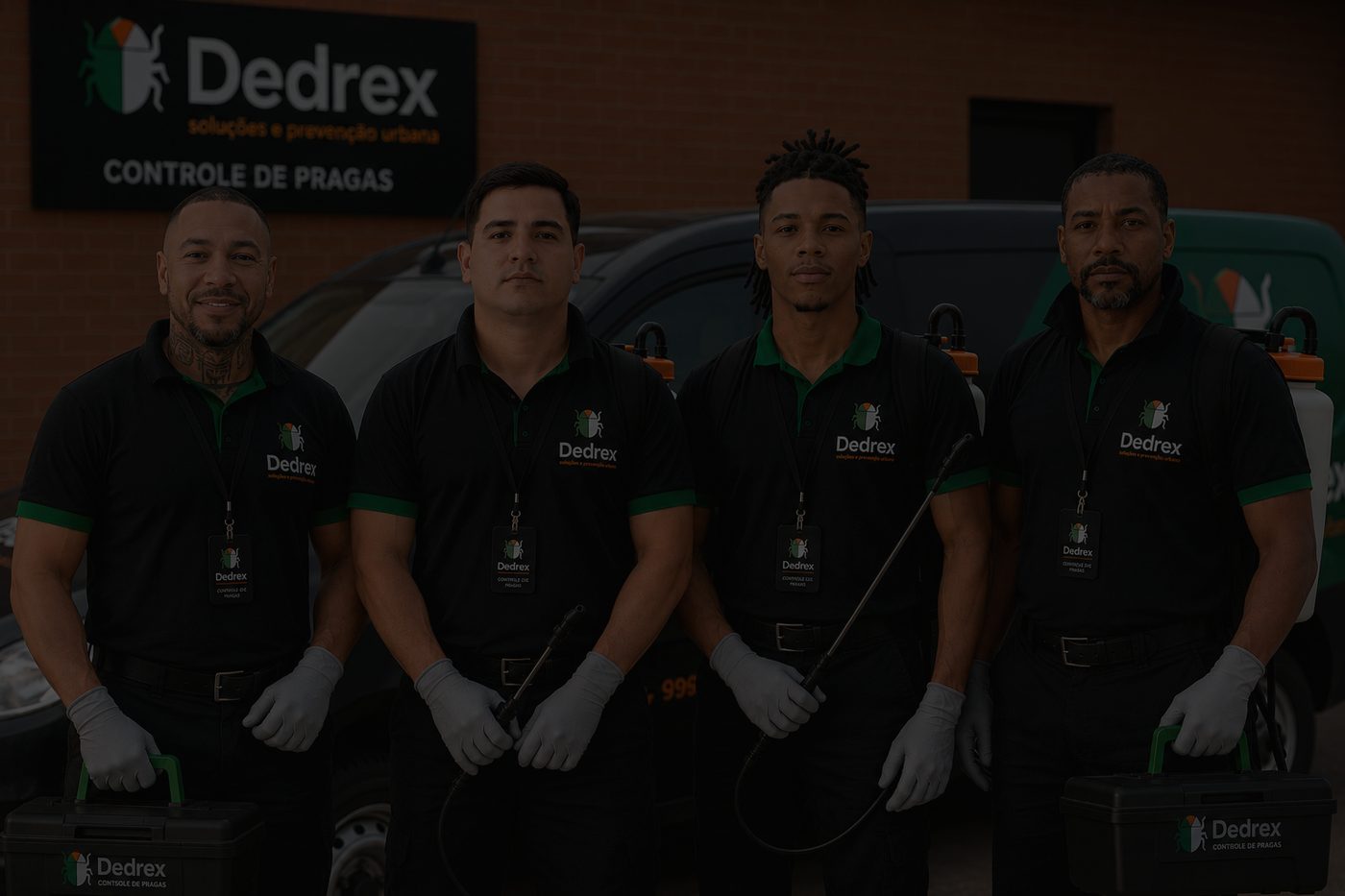 Equipe técnica da Dedrex em frente à sede